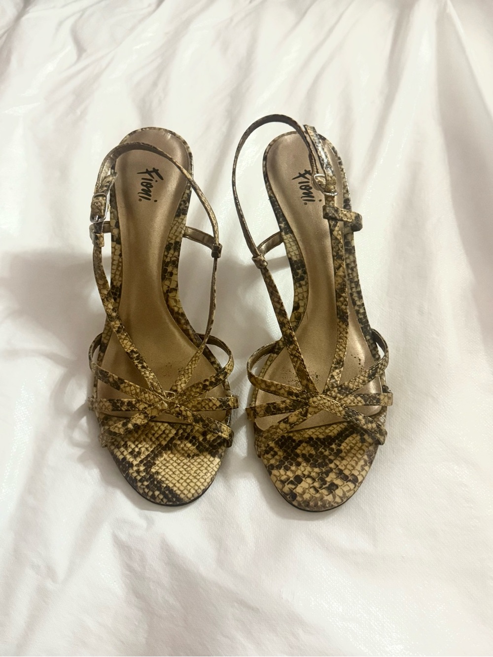 Snakeskin Strappy Heels in Tan and Brown
